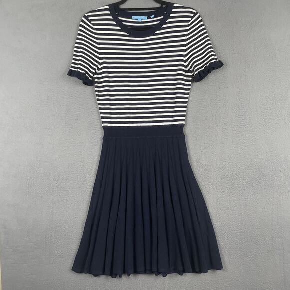 Draper James Dress Womens Small Striped Pleated Knit Short Sleeve Casual Summer - Picture 1 of 8